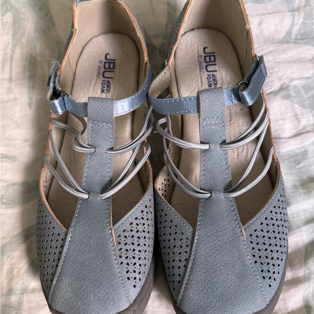 JBU Blue Flats with Straps and Perforated Design